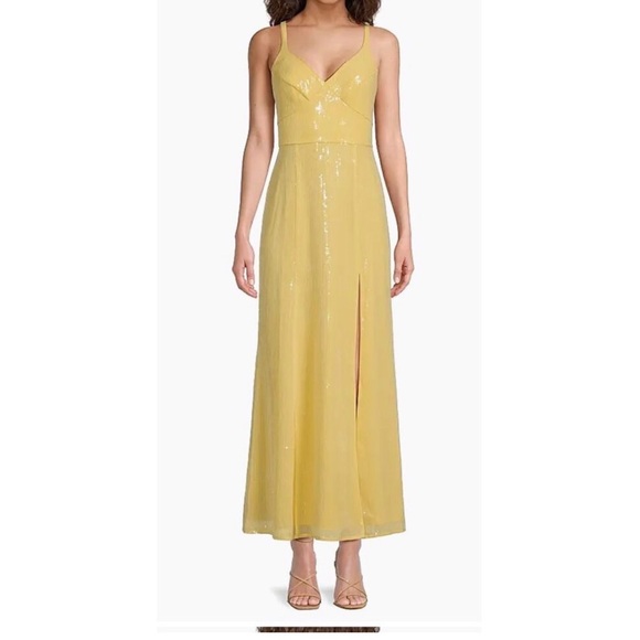 🔥 NWT Anthropology Hutch Mikayla Yellow Sequin Maxi Dress Size 6 - Picture 2 of 15